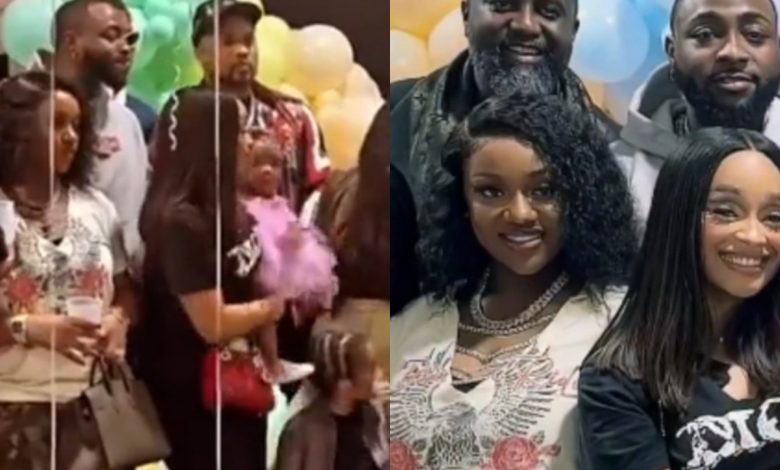 “She has started following him around” Reactions as Davido and Chioma make first public appearance at a family’s event in Atlanta, USA, following the birth of their twins (Video)